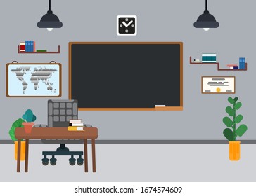 classroom school interior teacher's desk. vector stock illustration