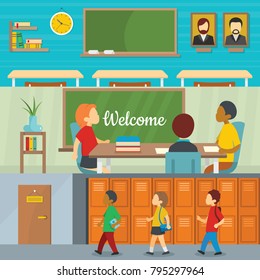 Classroom school study banner horizontal concept set. Flat illustration of 3 classroom school study vector banner horizontal concepts for web