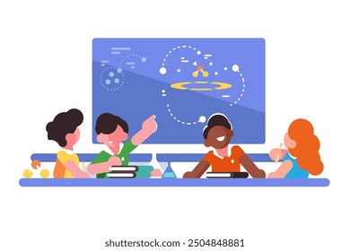 Classroom Science Lesson. Vector illustration depicting student engagement learning space concepts teamwork.