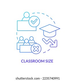 Classroom size blue gradient concept icon. Effective education. Better performance. Problem in public schools abstract idea thin line illustration. Isolated outline drawing. Myriad Pro-Bold font used