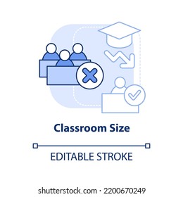 Classroom size light blue concept icon. Effective education. Problem in schools abstract idea thin line illustration. Isolated outline drawing. Editable stroke. Arial, Myriad Pro-Bold fonts used