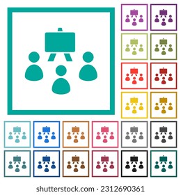 Classroom solid flat color icons with quadrant frames on white background