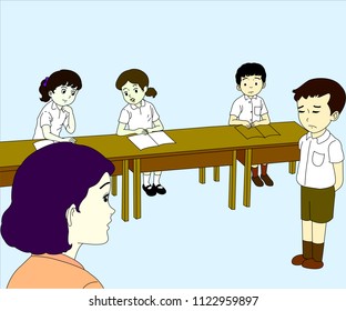 classroom and student cartoon