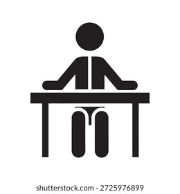 Classroom student icon sitting school desk for academic study learning exam preparation and educational writing test environment workplace