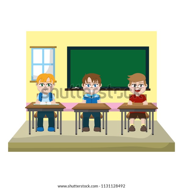 Classroom Students Sitting School Desk Stock Vector Royalty Free