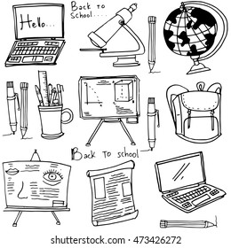 Classroom supplies doodles collection school vector art