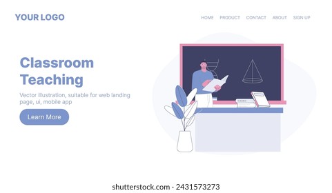 Classroom Teaching. Web Landing Page Design. Flat Cartoon Vector Illustration. Vector illustration, suitable for web landing page, ui, mobile app.