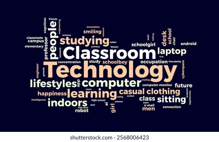 Classroom Technology word cloud template. Classroom Technology concept vector tagcloud background.