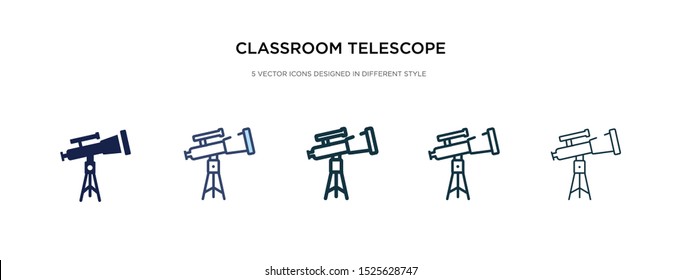 classroom telescope icon in different style vector illustration. two colored and black classroom telescope vector icons designed in filled, outline, line and stroke style can be used for web,