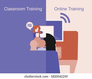 Classroom training compare to online training vector