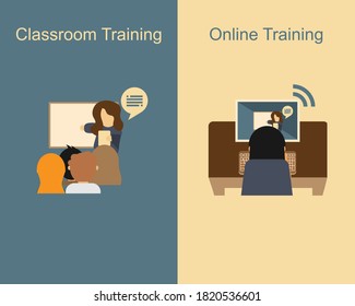 Classroom training VS online training vector