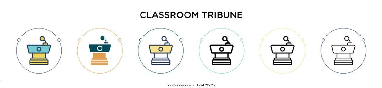 Classroom tribune icon in filled, thin line, outline and stroke style. Vector illustration of two colored and black classroom tribune vector icons designs can be used for mobile, ui, web