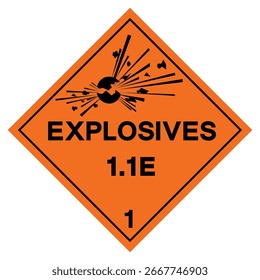 Clase 1 Explosivos 1.1E Signo De Símbolo, Ilustración vectorial, Aislar En La Etiqueta De Fondo Blanco. EPS10
