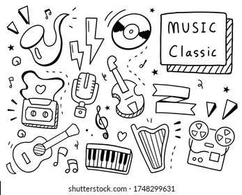 classsic music doodle illustration. Doodle design concept 