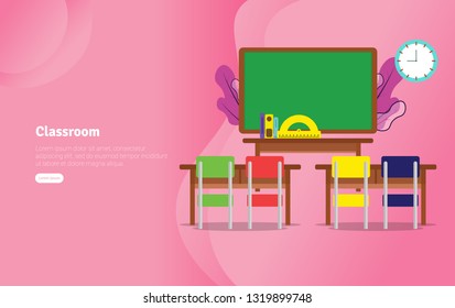 Classsroom Concept Educational and Scientific Illustration Banner, Suitable For Wallpaper, Banner, Background, Card, Book Illustration or Web Landing Page, and use for marketing, business or promotion