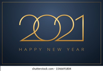 Classy 2021 Happy New Year background. Golden design for Christmas and New Year 2021 greeting cards. Vector background in gold and dark blue color