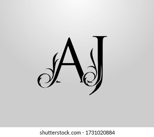 Classy A, J and AJ Letter logo. Graceful Floral Alphabet Mark for book design, letter stamp, weeding card, brand name, Restaurant, Boutique, Hotel. 