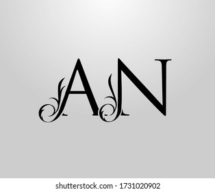 Classy A, N and AN Letter logo. Graceful Floral Alphabet Mark for book design, letter stamp, weeding card, brand name, Restaurant, Boutique, Hotel. 