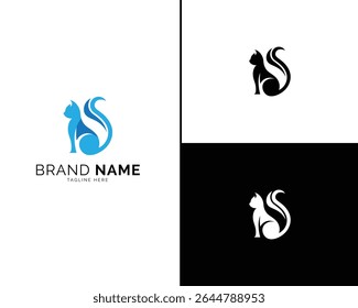 Classy Cat Logo Set in Three Unique Color Variations Including Elegant Black and Blue. Designed for Trendy, Sophisticated Brand Identity and Modern Logo Design Requirements.

