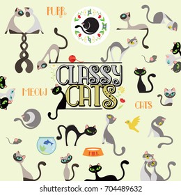 Classy cats vector set