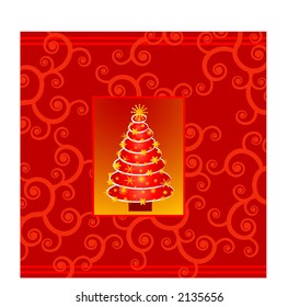 Classy christmas card tree over scroll