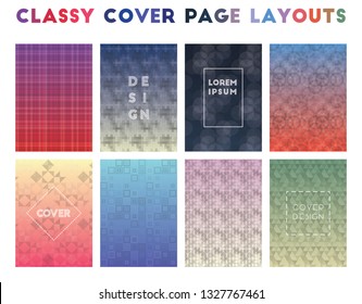Classy Cover Page Layouts. Alive geometric patterns, resplendent vector illustrations.