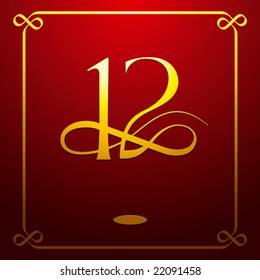 Classy cursive number twelve with empty text area ready to use for twelfth anniversary celebration or calendar header for the month of December.