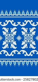 Classy Deep Blue and White Luxury Neatly Arranged Ceramics Scroll Victorian Tracery Design. Flourish Opulence Detailed Porcelain Pattern for Elegance Decorate Fabrics Border Lace Silver Florals Winter