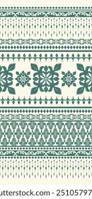 Classy Deep Green Floral Tradicional Motif e Geometric Misto Estilo Vetor Perfeito Padrão Étnico, Tecido tribal ameríndio, azulejo, tapete, vetor, design de ilustração, no bege bg