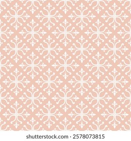 Classy Elegance Filigree Scroll Ornament Victorian Curly Line Repeat Detailed Art Decoration Seamless Pattern. Elaborate Handicraft Luxury White Silk Weaves Embroidery Jacquard on Pink Clay Background