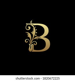 Classy Elegant B Letter Gold Flourish Shape Logo