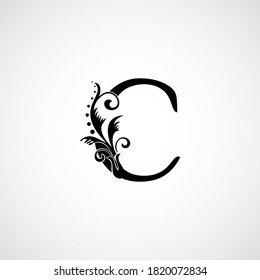 Classy Elegant C Letter Black Flourish Shape Logo