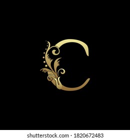 Classy Elegant C Letter Gold Flourish Shape Logo