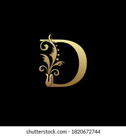 Classy Elegant D Letter Gold Flourish Shape Logo