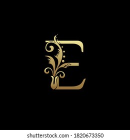 Classy Elegant E Letter Gold Flourish Shape Logo
