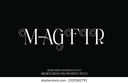 Classy elegant font, vintage type or luxury premium typeface, vector English royal alphabet. Classic typography in modern or old art deco style, serif letters for modern or retro poster font