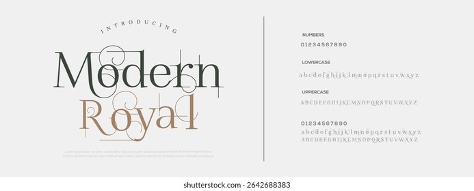 Classy elegant font, vintage type or luxury premium typeface, vector English royal alphabet. Classic typography in modern or old art deco style, serif letters for modern or retro poster font	
