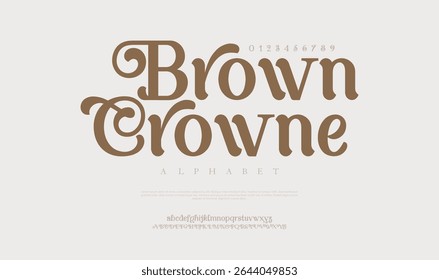 Classy elegant font, vintage type or luxury premium typeface, vector English royal alphabet. Classic typography in modern or old art deco style, serif letters for modern or retro poster font	
