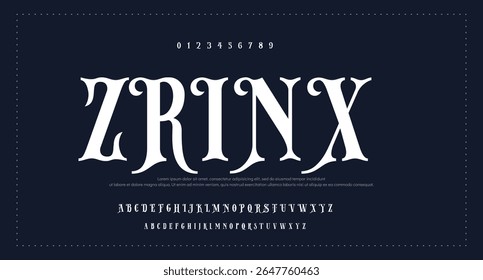 Classy elegant font, vintage type or luxury premium typeface, vector English royal alphabet. Classic typography in modern or old art deco style, serif letters for modern or retro poster font