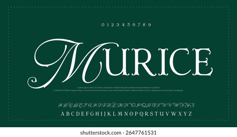 Classy elegant font, vintage type or luxury premium typeface, vector English royal alphabet. Classic typography in modern or old art deco style, serif letters for modern or retro poster font