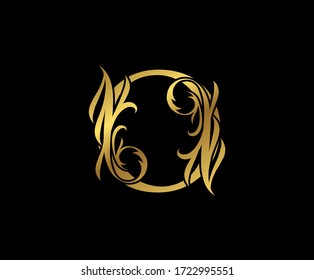 Classy Elegant Gold O Letter Floral logo. Vintage Swirl drawn emblem for book design, weeding card, brand name, business card, Restaurant, Boutique, Hotel. 
