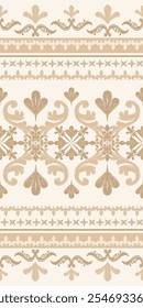 Classy Elegant Golden Silk Embroidery Texture on Cream Background. Elaborate Border Decoration Scroll Curve Ornament. Luxury sense of wealth and royalty Pattern Vector. Seamless Rich Rim with Detailed