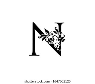 Classy Elegant letter N. Graceful royal style. Calligraphic beautiful logo. Vintage drawn emblem for book design, weeding card, brand name, business card, Restaurant, Boutique, Hotel. 