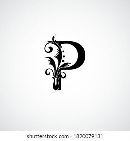 Classy Elegant P Letter Black Flourish Shape Logo