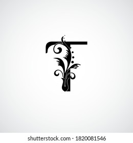 Classy Elegant T Letter Black Flourish Shape Logo