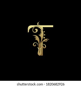 Classy Elegant T Letter Gold Flourish Shape Logo