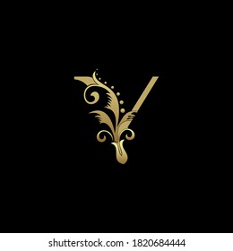 Classy Elegant Y Letter Gold Flourish Shape Logo