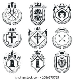 Classy emblems, vector heraldic Coat of Arms. Vintage design elements collection.