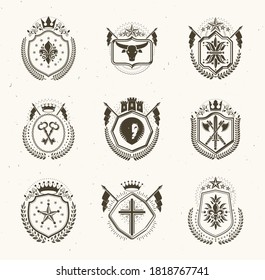Classy emblems, vector heraldic Coat of Arms. Vintage design elements collection.