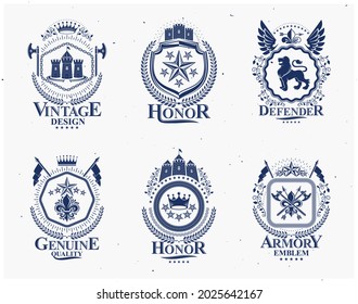 Classy emblems, vector heraldic Coat of Arms. Vintage design elements collection.